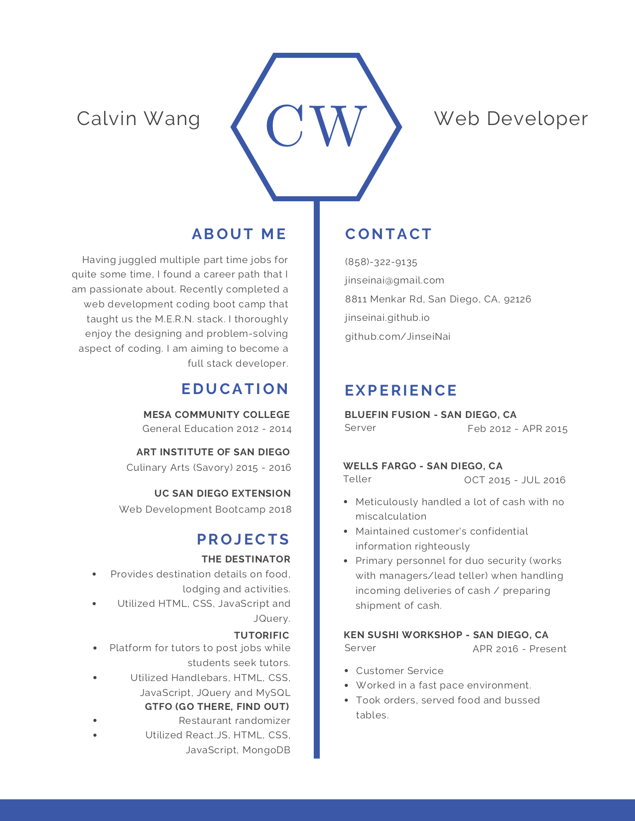 Calvin's Resume